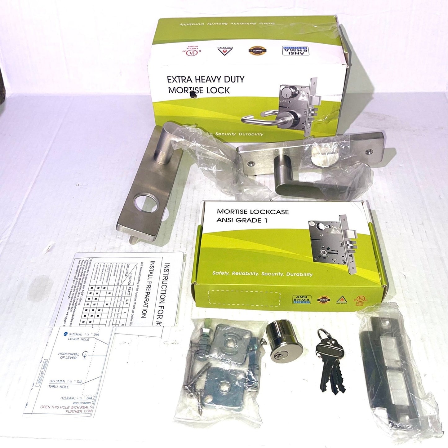 Commercial Heavy Duty Mortise Lock Escutcheon Plate Handle Set for Entrance/Office Front Door F20