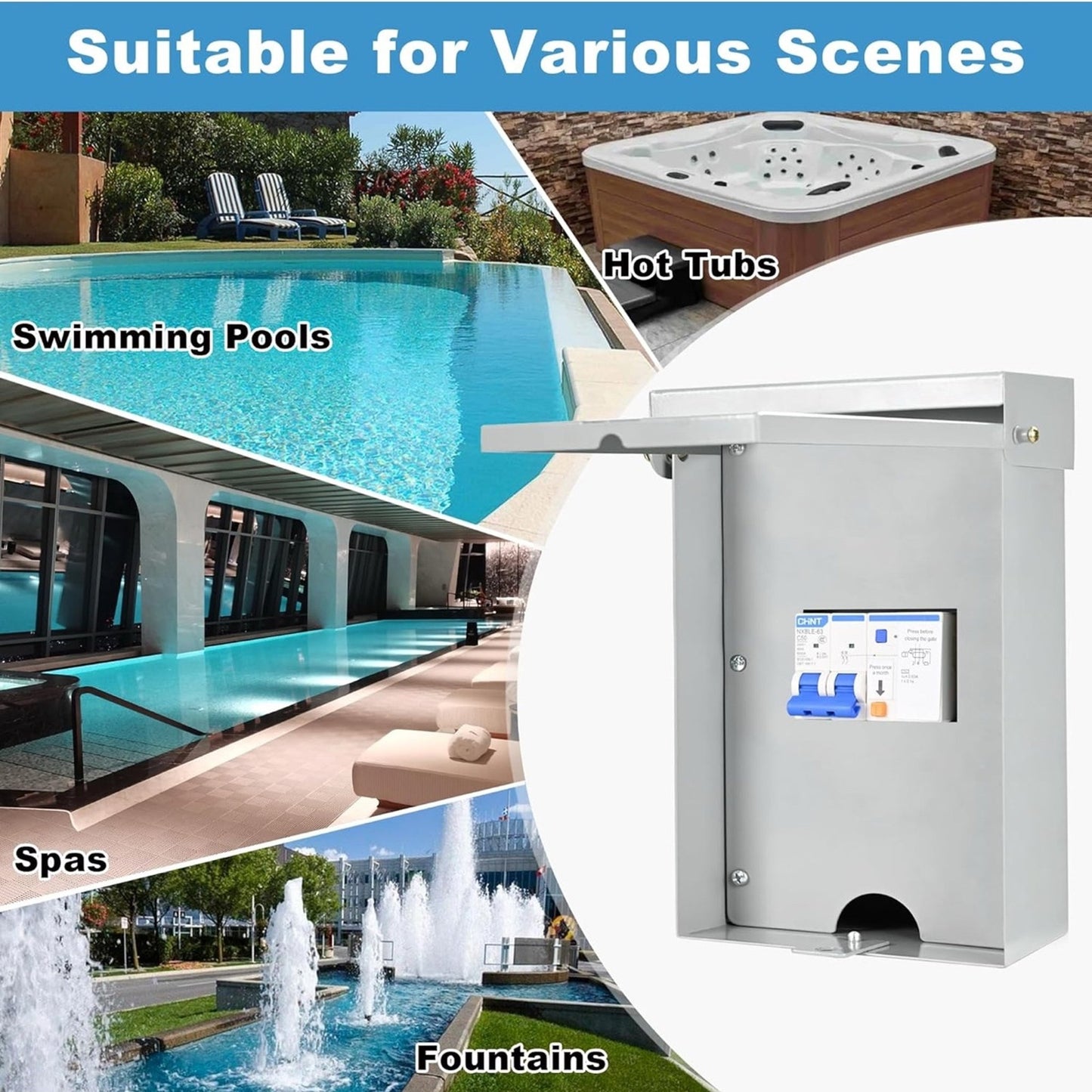 50 Amp Spa Panel, IP 65 Outdoor Breaker Box, 50 Amp GFCI Breaker for Hot Tub, Swimming Pools, 240V 1 Pole 3 Wires, Meeting NEMA 3R Standards for Outdoor Indoor