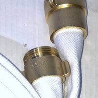 Fire Hose White, 1-1/2” x 50' Lay Flat Heavy-Duty Backwash/Discharge Hose, NST/NH Brass Connectors (1.5” NST/NH-50FT)