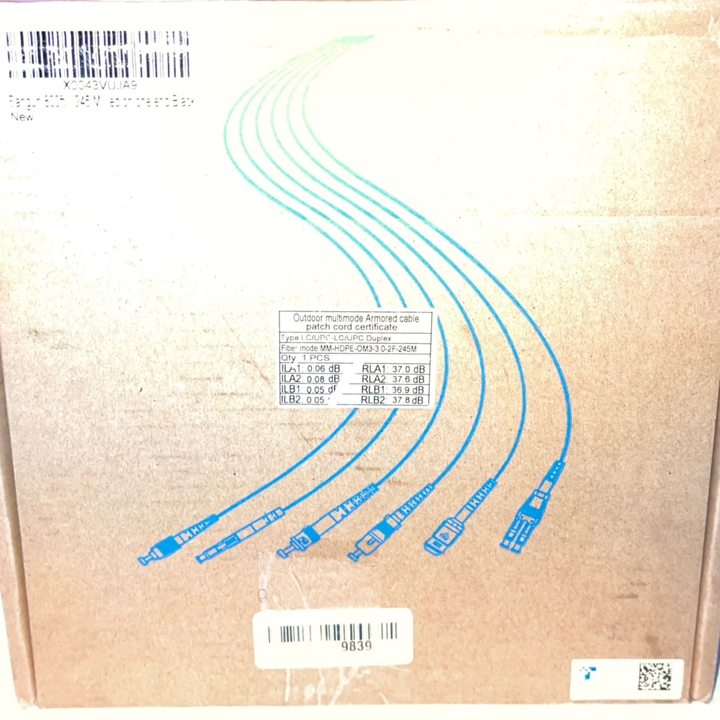 Armored Fiber Optic Cable OM3 Fiber LC to LC Outdoor 10GB/Gi 800ft (245 Meters) Multimode Fiber Patch Cable Duplex 50/125 with Pulling Eye Kit Installed on one end, Black