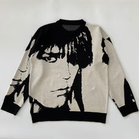 Vintage Wool Style Anime Face Portrait Streetwear Sweater (Men)