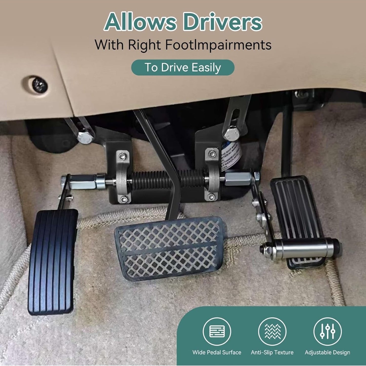 Adjustable Left Foot Accelerator Pedal for Handicap Driving - Easy Up & Switch with Right Foot - Foldable & Fits Automatic Transmission Vehicles