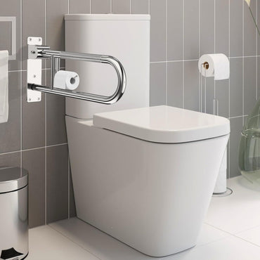 Toilet Grab Bar 22” Flip Up Grab Bar Paper Holder, Polished Chrome Anti-Slip Safety Bars for Toilet, Stainless Steel Knurled Toilet Handles for Seniors Disabled Elderly Pregnant YuanDe