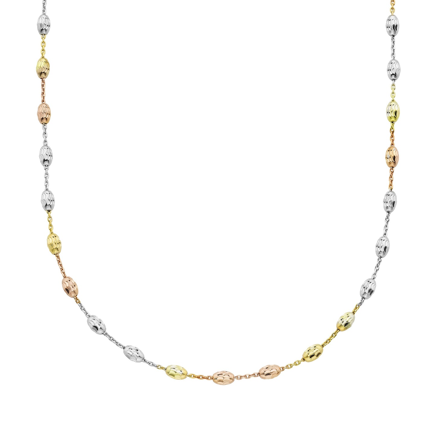 18K Tri-Tone Gold Plated Sterling Silver Moon Cut Chain Necklace (Ladies)