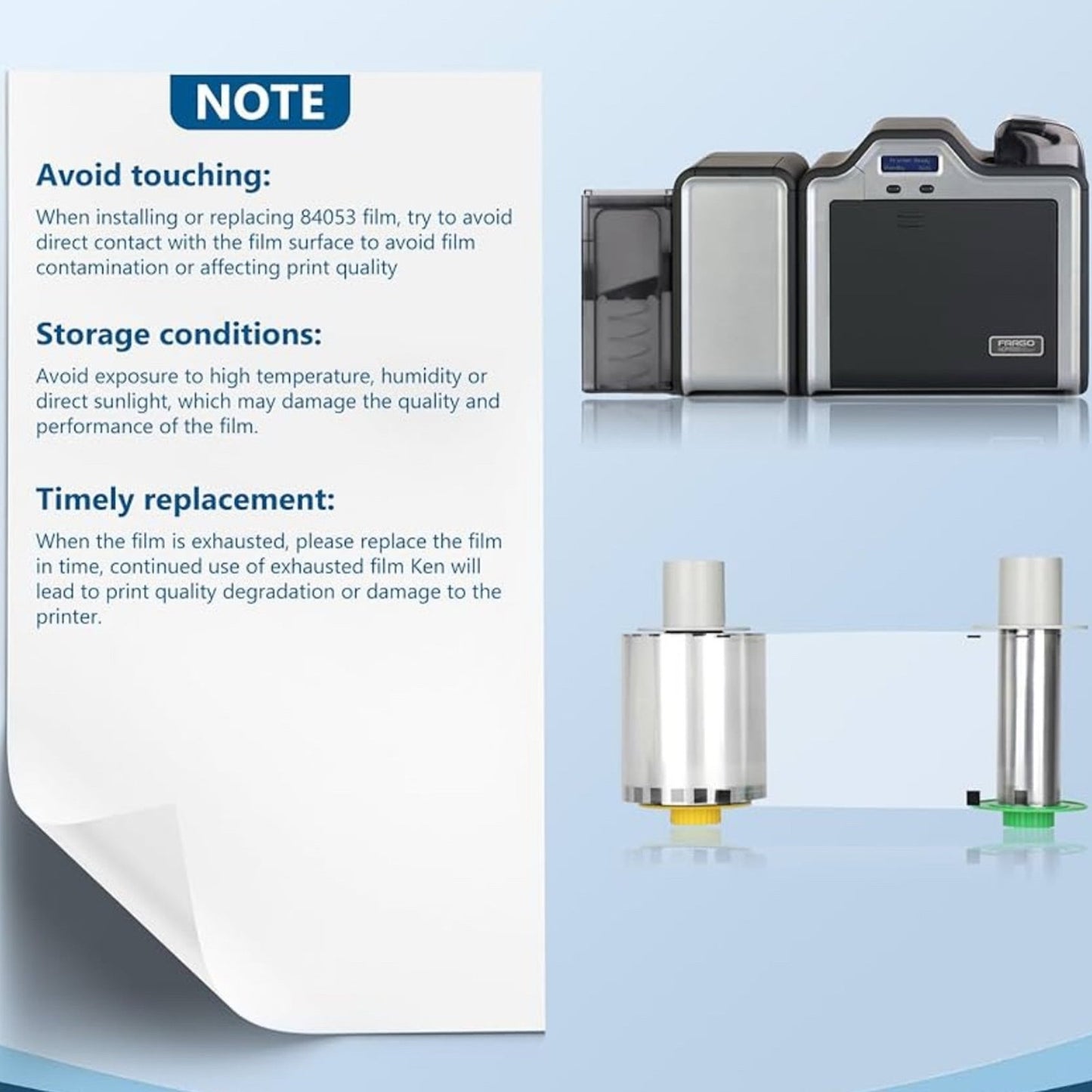 84053 HDP Retransfer Film, 84053 Clear Transfer Film, Replacement for Fargo 84053 Film for Fargo HDP5000 / HDPii, Yields 1500 Prints