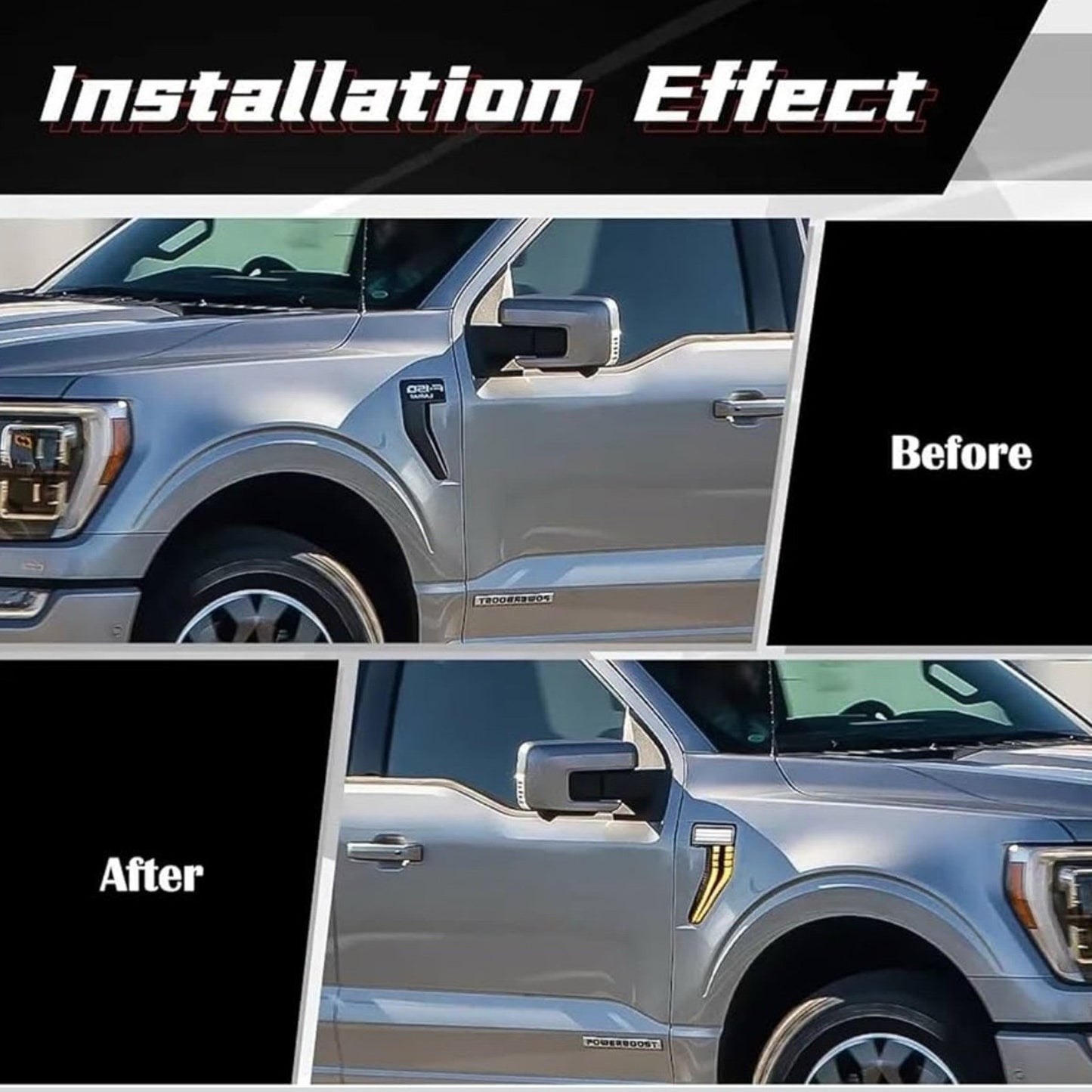 LED Side Fender Marker Light Dynamic Turn Signal for Ford F150 Raptor 2021-2025