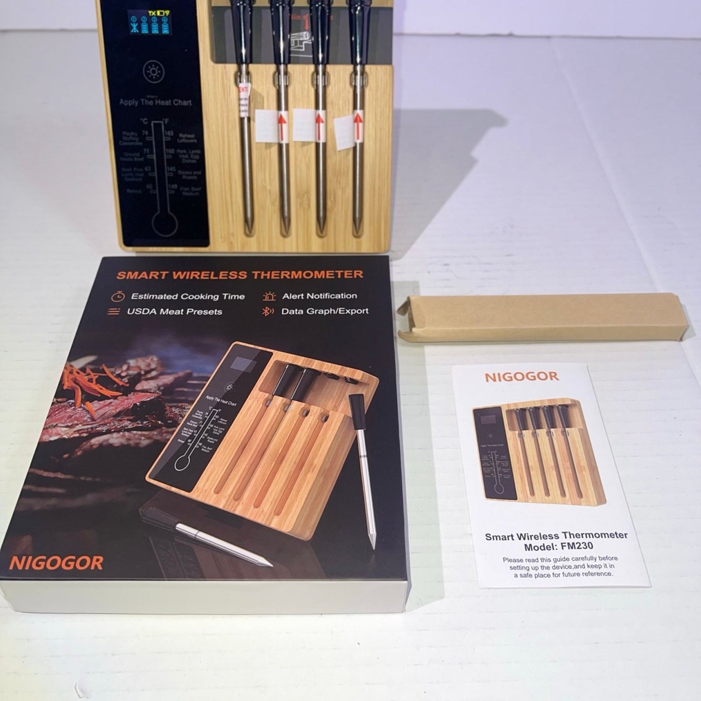 Smart Wireless Meat Thermometer 4 Probes, Bluetooth Food Thermometer Remote Trac