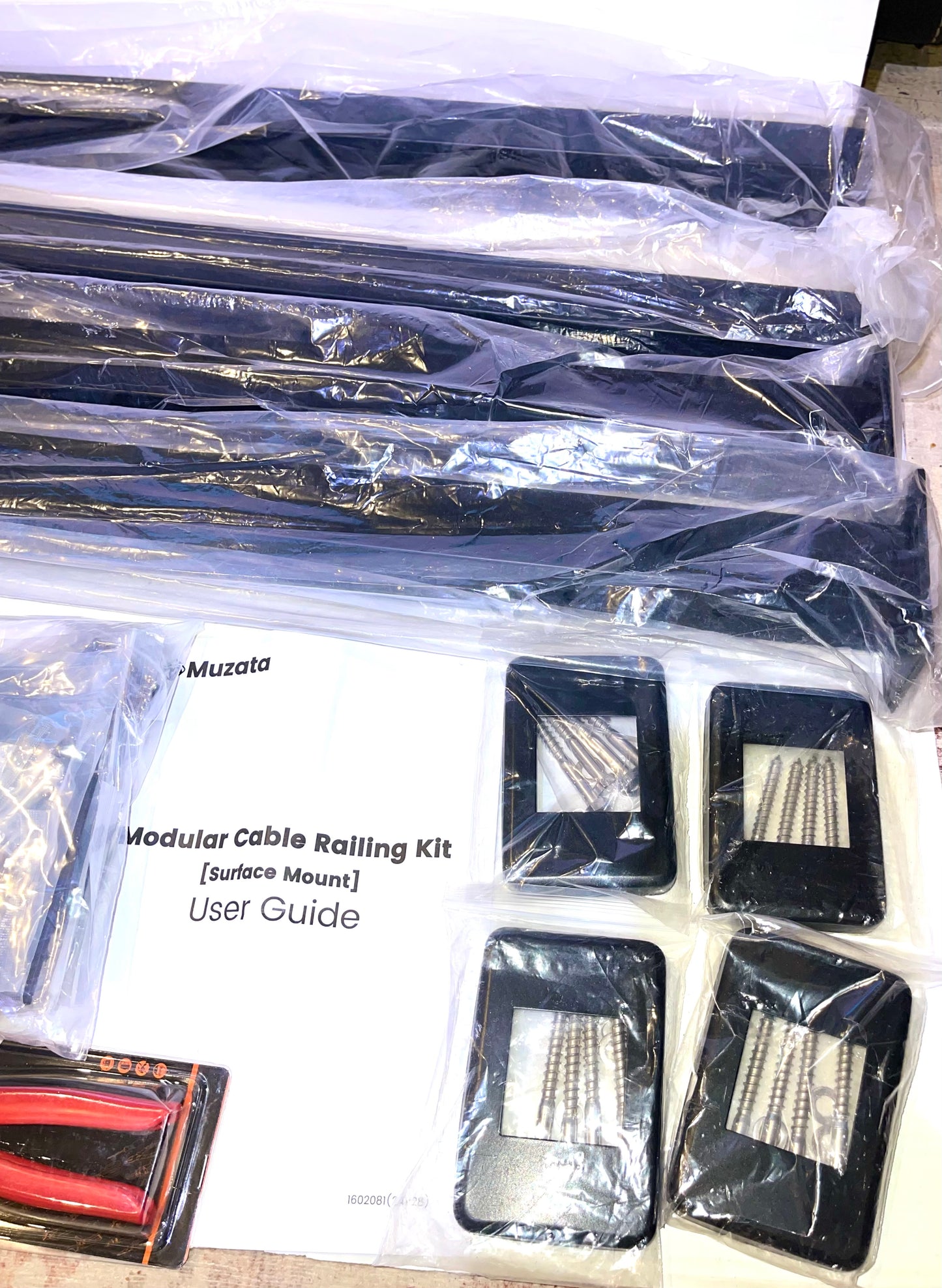 Muzata 15-20FT Modular Black Cable Railing Kit 36” 4 Level Post Kit Complete Set Cable Railing System For Decks Length Adjustable Easy DIY With Paper User Guide (No Handrail) RWS2 BH4S