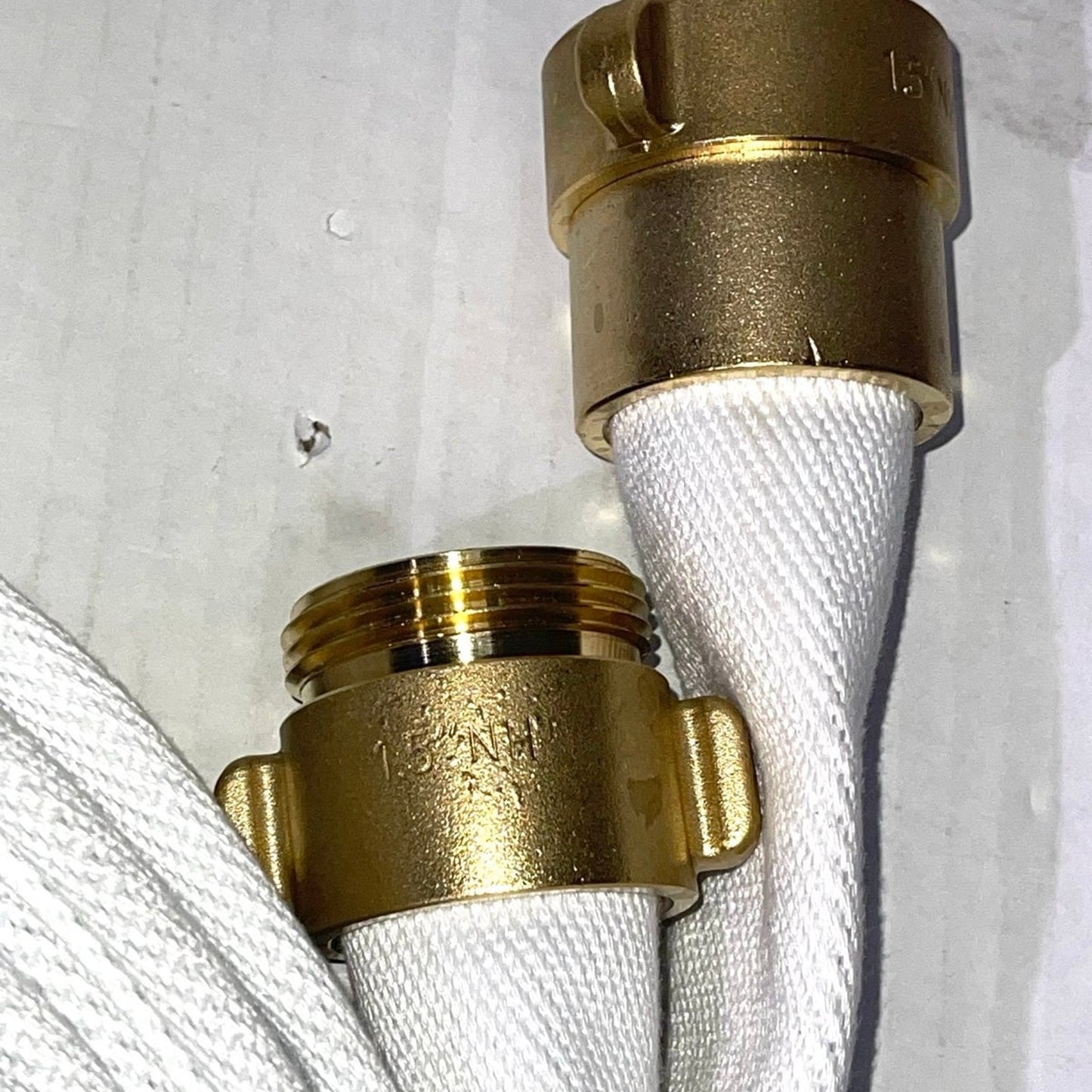 Fire Hose White, 1-1/2” x 50' Lay Flat Heavy-Duty Backwash/Discharge Hose, NST/NH Brass Connectors (1.5” NST/NH-50FT)