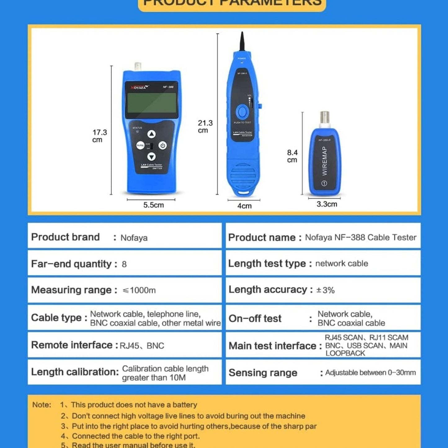 Network Cable Tester NF-388 Measure Length Continuity Test Wire Tracker RJ45 RJ11 Ethernet Cable Tester