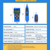 Network Cable Tester NF-388 Measure Length Continuity Test Wire Tracker RJ45 RJ11 Ethernet Cable Tester