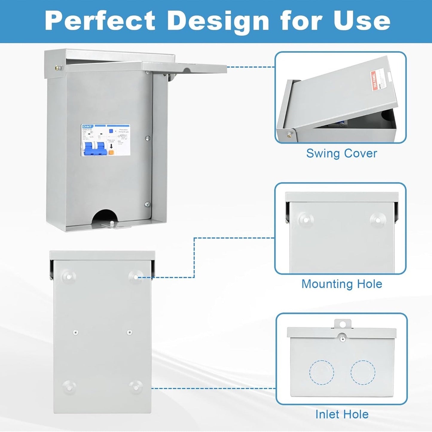 50 Amp Spa Panel, IP 65 Outdoor Breaker Box, 50 Amp GFCI Breaker for Hot Tub, Swimming Pools, 240V 1 Pole 3 Wires, Meeting NEMA 3R Standards for Outdoor Indoor