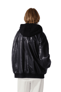 VEGAN LEATHER BLACK HOODED JACKET (MEN)