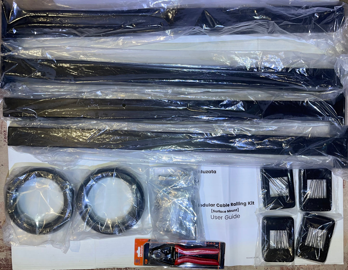 Muzata 15-20FT Modular Black Cable Railing Kit 36” 4 Level Post Kit Complete Set Cable Railing System For Decks Length Adjustable Easy DIY With Paper User Guide (No Handrail) RWS2 BH4S