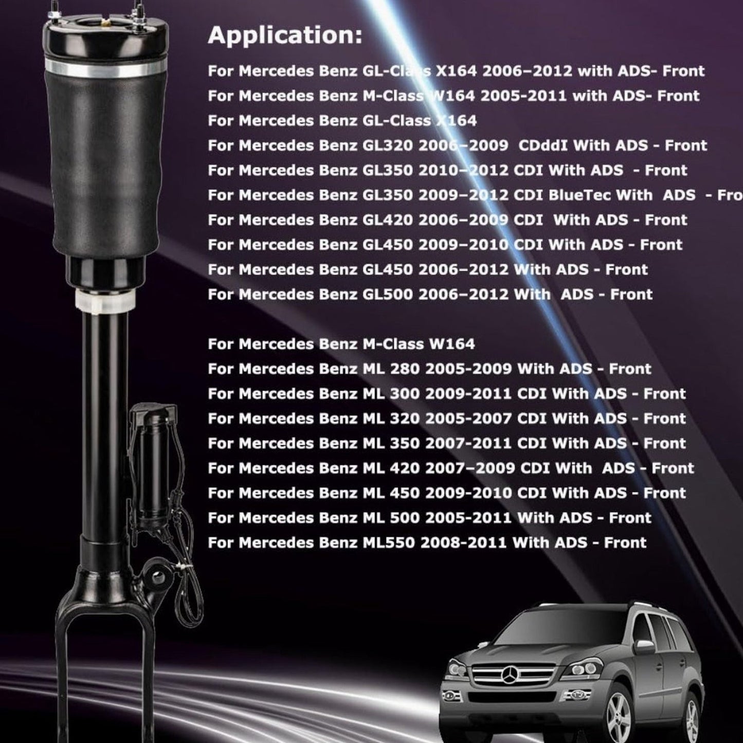 Front Air Suspension Spring Shock Strut Airmatic w/ ADS for 07-2012 Mercedes Benz W164 Mercedes GL550 ML320 GL350 ML550 GL320 ML500 ML63