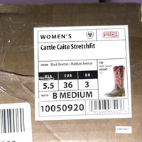 Ariat Women Cattle Caite Stretchfit Western Boot SZ 5.5B LEATHER BLK PINK COWGIRL