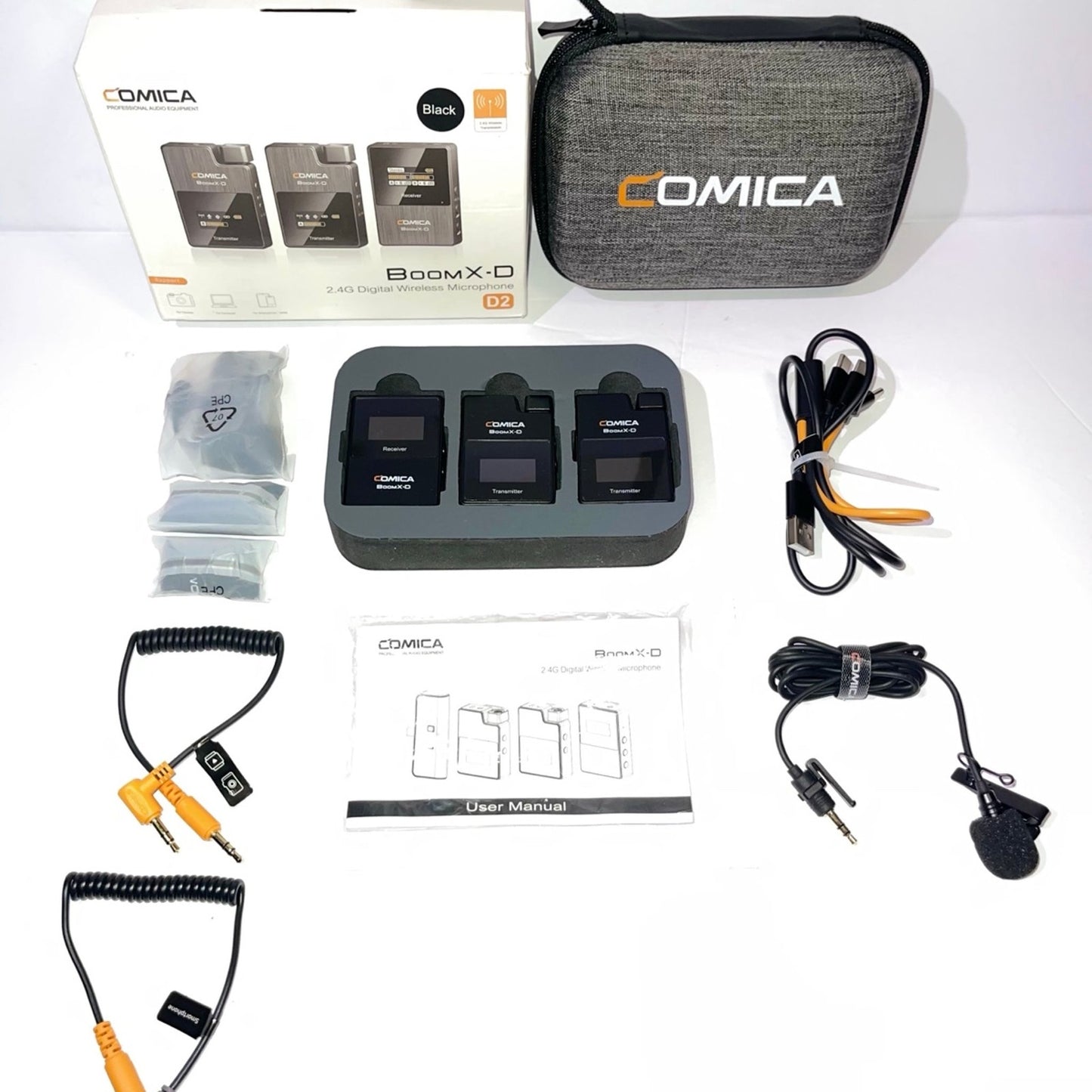 COMICA BoomX-D2 Wireless Lavalier Microphone, 2.4G Dual Lapel Mic with 2 Transmitters, Noise Cancellation, 656ft Range, with iPhone, Android, Camera, for YouTube Video Recording Streaming