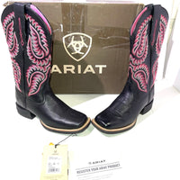 Ariat Women Cattle Caite Stretchfit Western Boot SZ 5.5B LEATHER BLK PINK COWGIRL