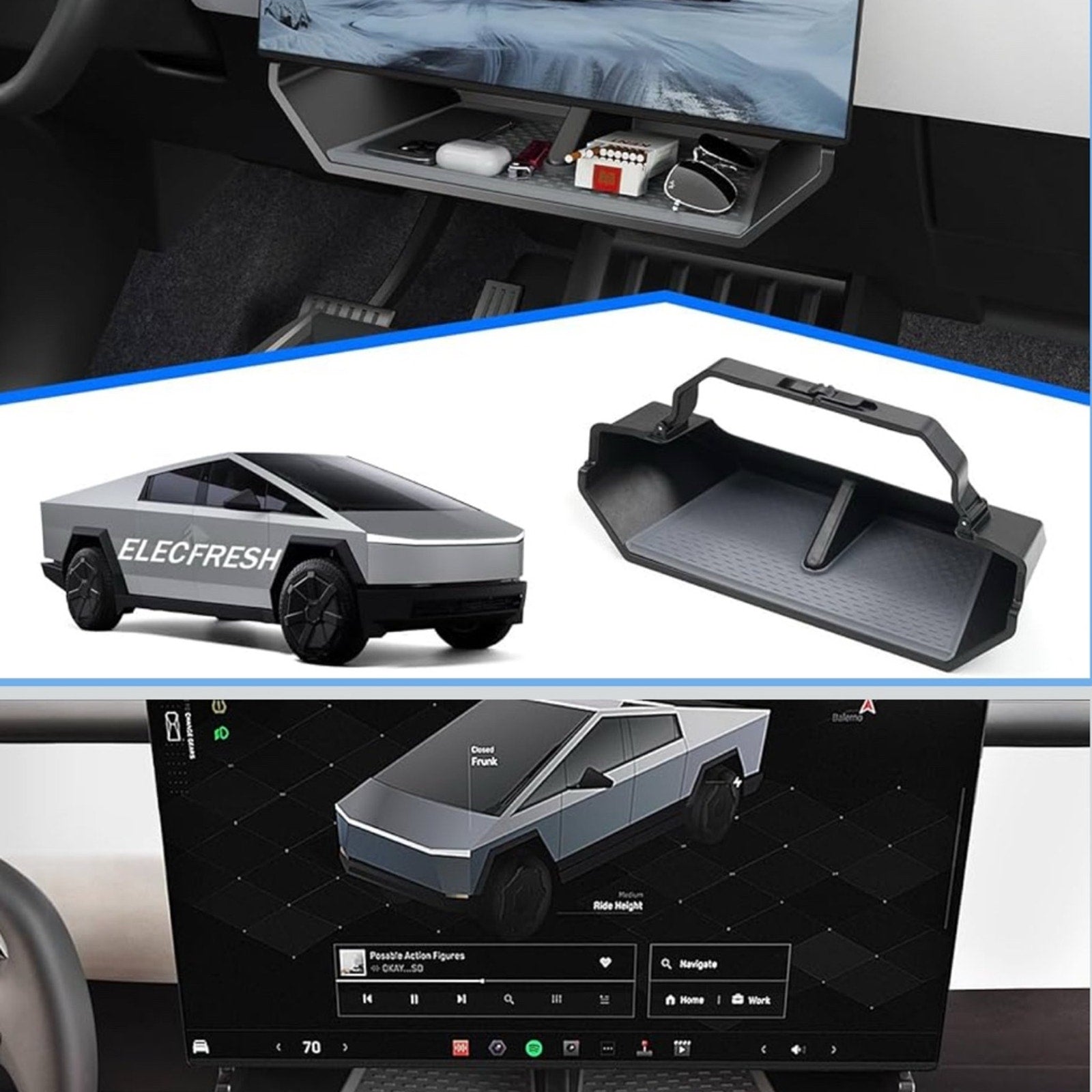 Cybertruck Center Console Dashboard Hidden Tray Organizer Under Screen Storage