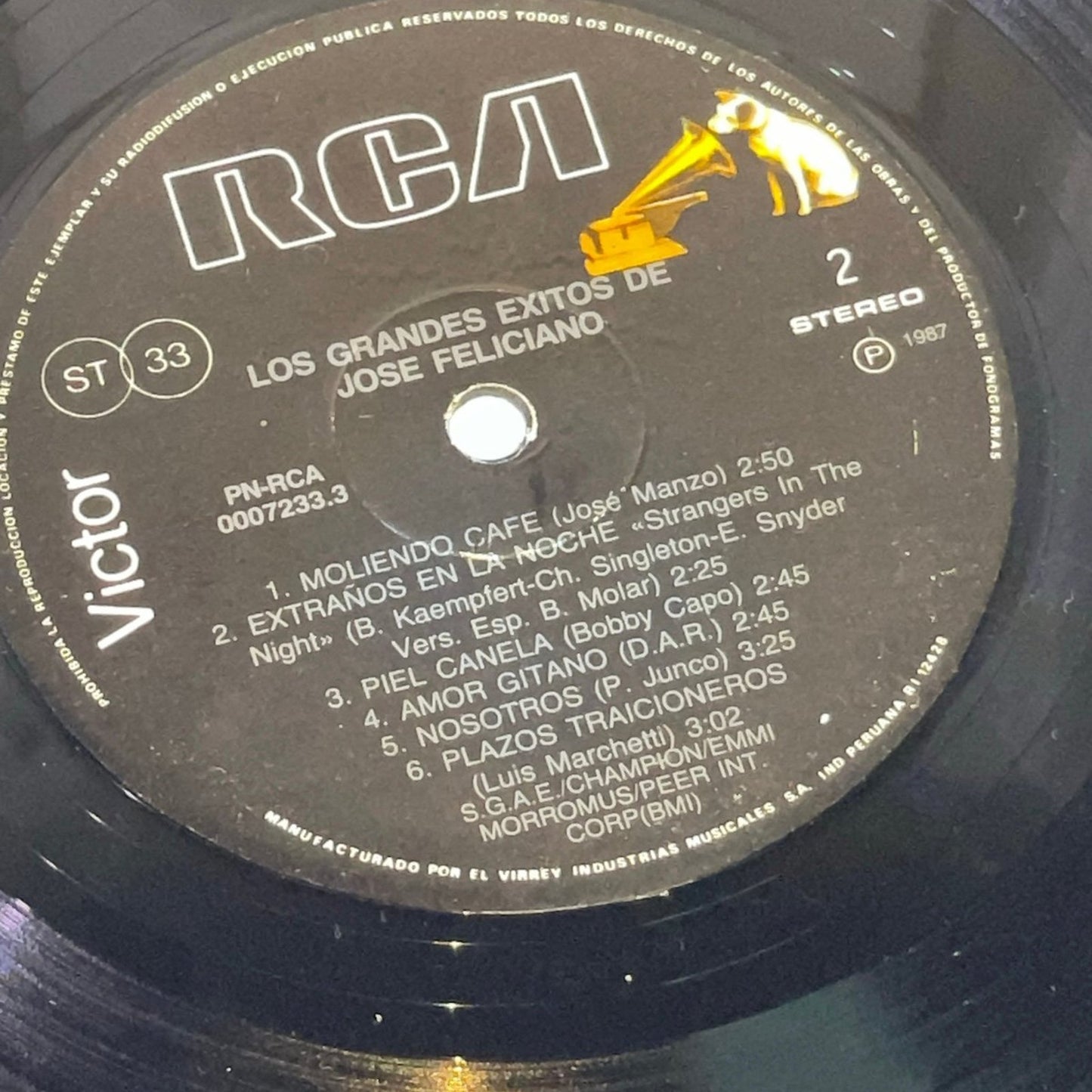 Los Grandes Exitos de Jose Feliciano, RCA Vol.1 1987 VINYL RECORD 0007233.3 Original