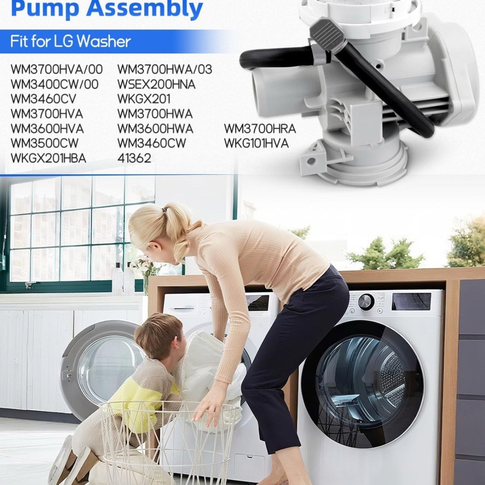 AHA75693425 Washer Drain Pump Assembly for LG Washer WM3400CW WM3600HVA Replacement for EAP12750085 AP6978815 PS12750085