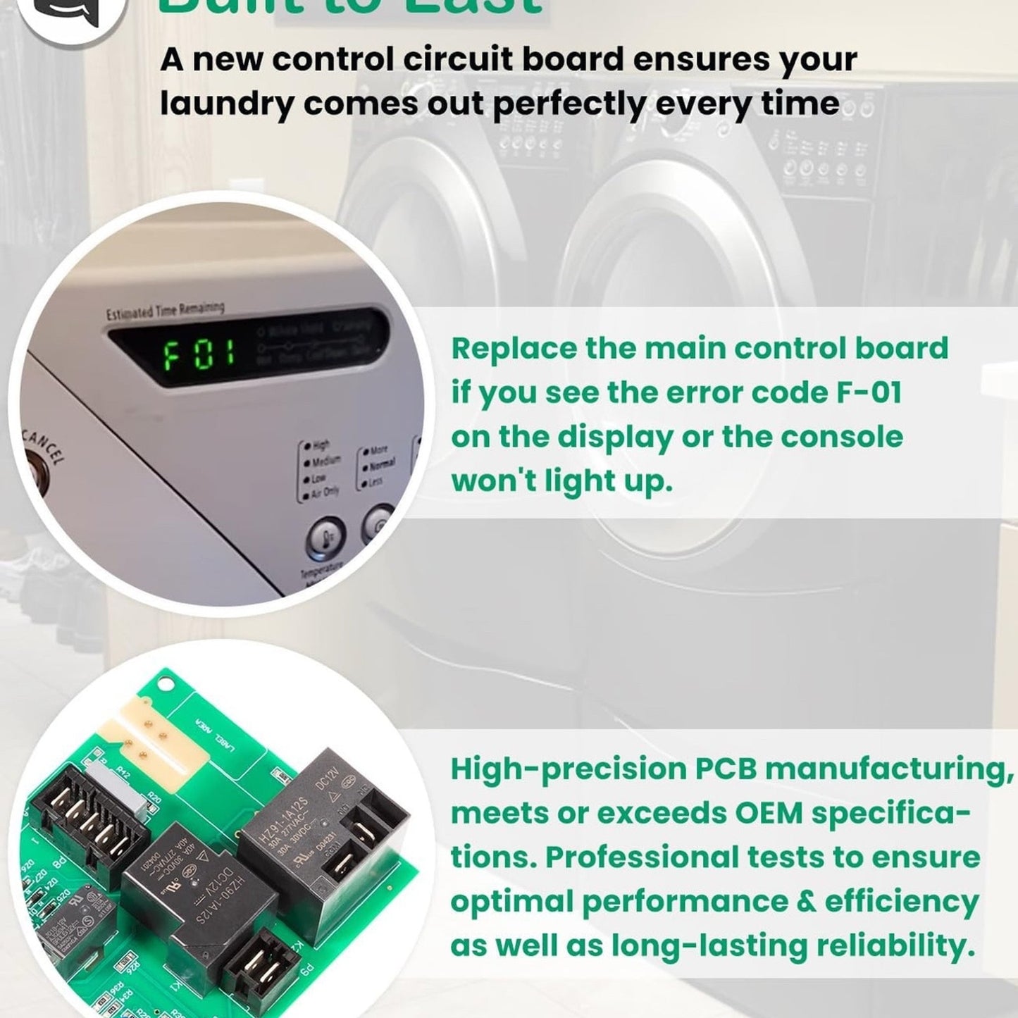 W10110641 Control Board for Whirlpool Kenmore Dryer Main Control Circuit Board Direct Replacement for OEM WPW10110641 AP6015062 1203065 PS11748333 W10110641R