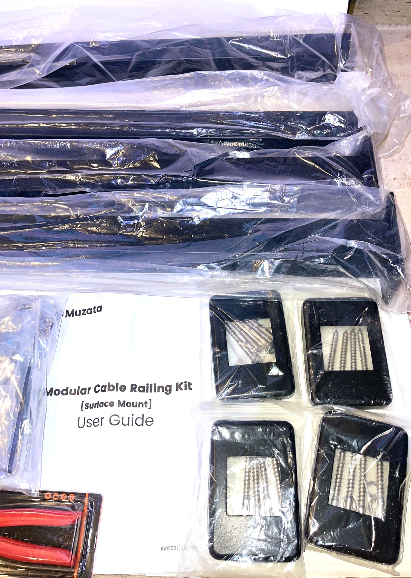 Muzata 15-20FT Modular Black Cable Railing Kit 36” 4 Level Post Kit Complete Set Cable Railing System For Decks Length Adjustable Easy DIY With Paper User Guide (No Handrail) RWS2 BH4S