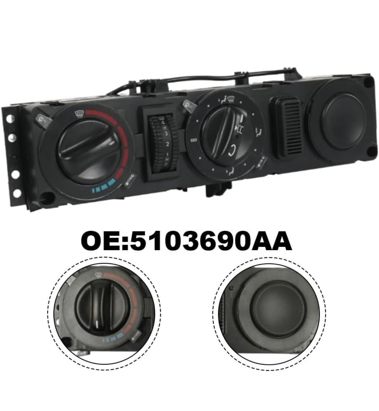Climate Control Switch Panel for Dodge For Sprinter 2500 3500 Models 2003 to 2006 Without AC but with Heat Booster 5103690AA