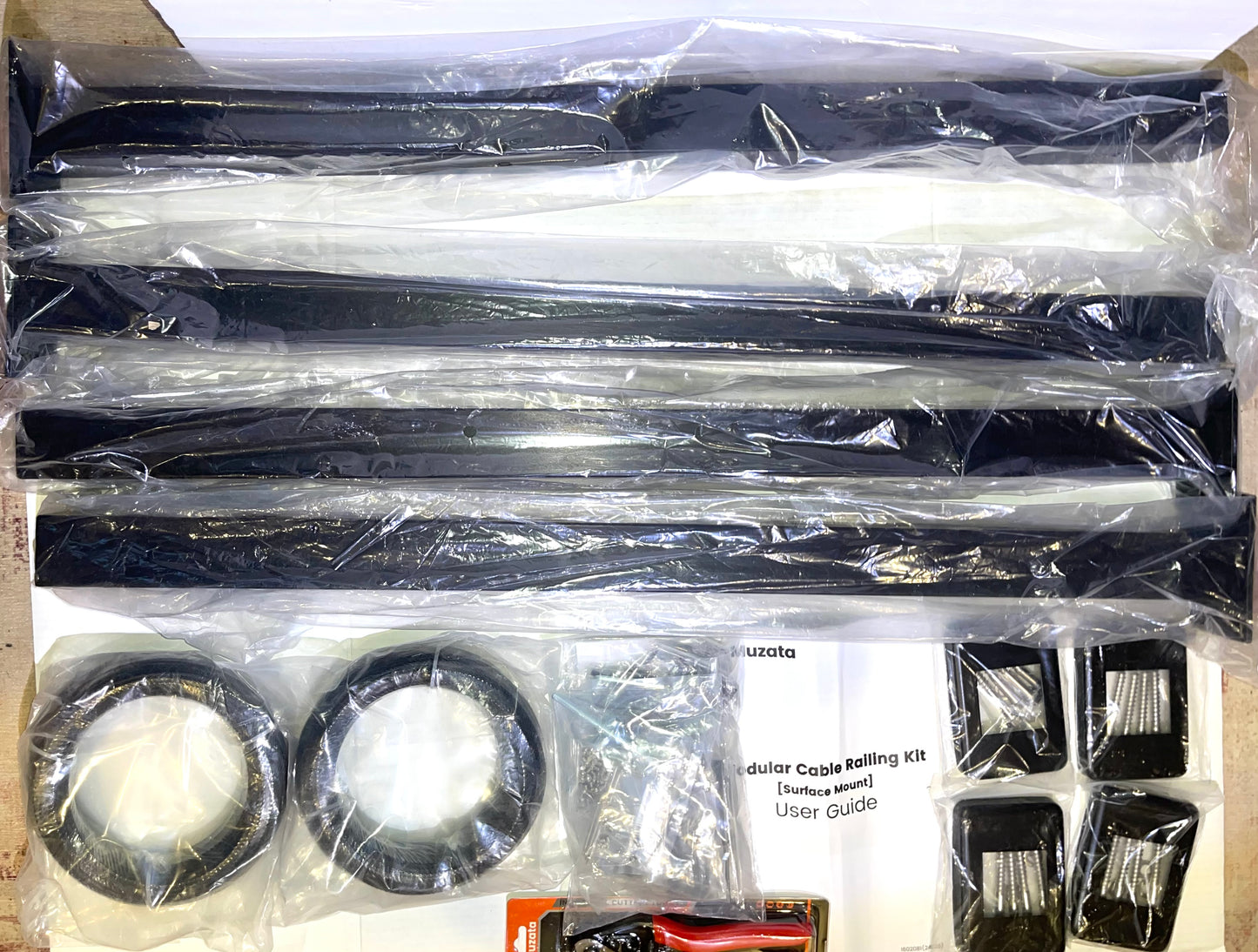 Muzata 15-20FT Modular Black Cable Railing Kit 36” 4 Level Post Kit Complete Set Cable Railing System For Decks Length Adjustable Easy DIY With Paper User Guide (No Handrail) RWS2 BH4S