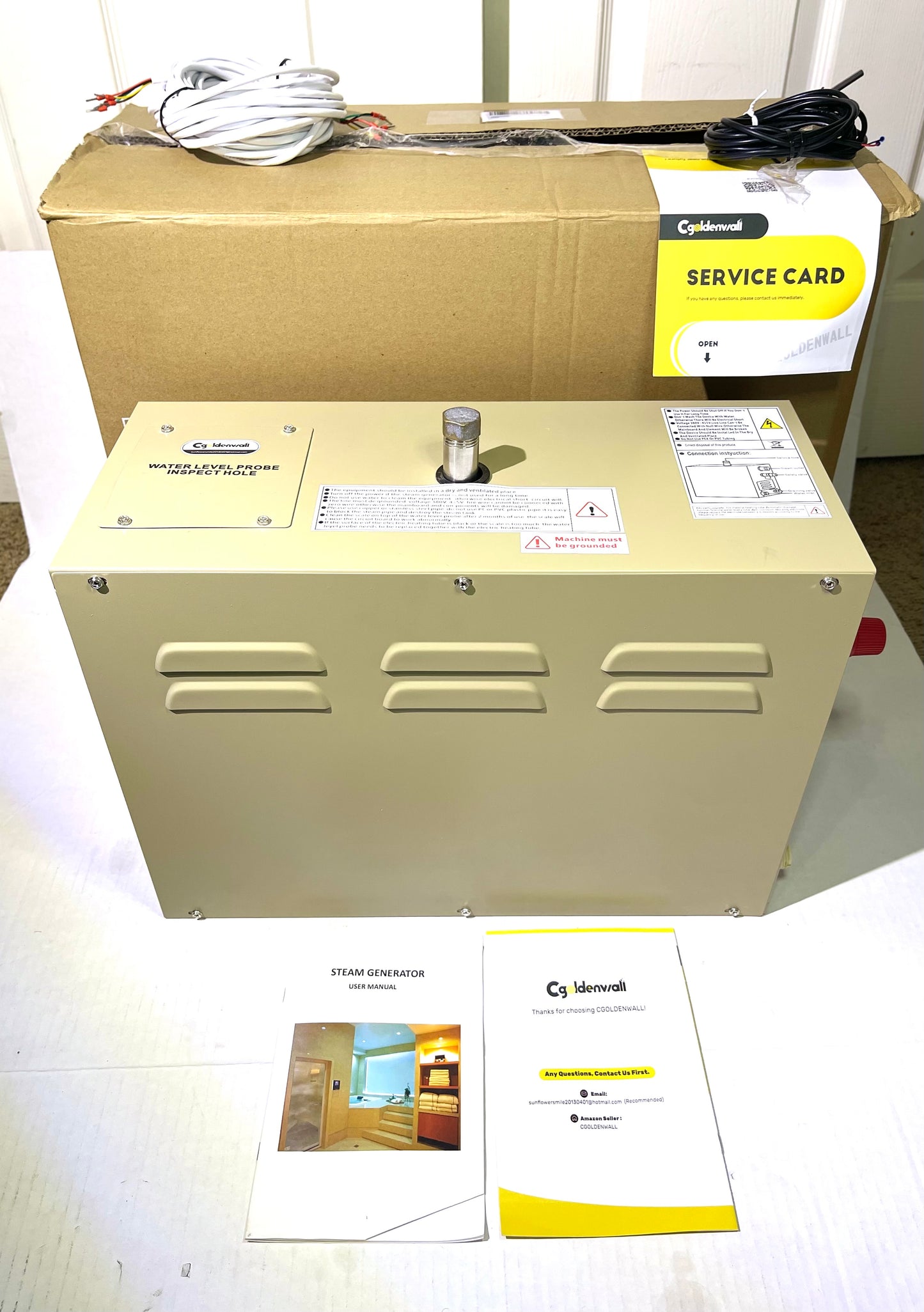 CGOLDENWALL 6KW Commercial Self-Draining Steam Generator Shower System Home Steam Bath Spa Generator 30 min to 12 Hours with Auto Drain 95-131℉ for Suitable Space Heating 6 m³/212 Cubic feet (6KW)