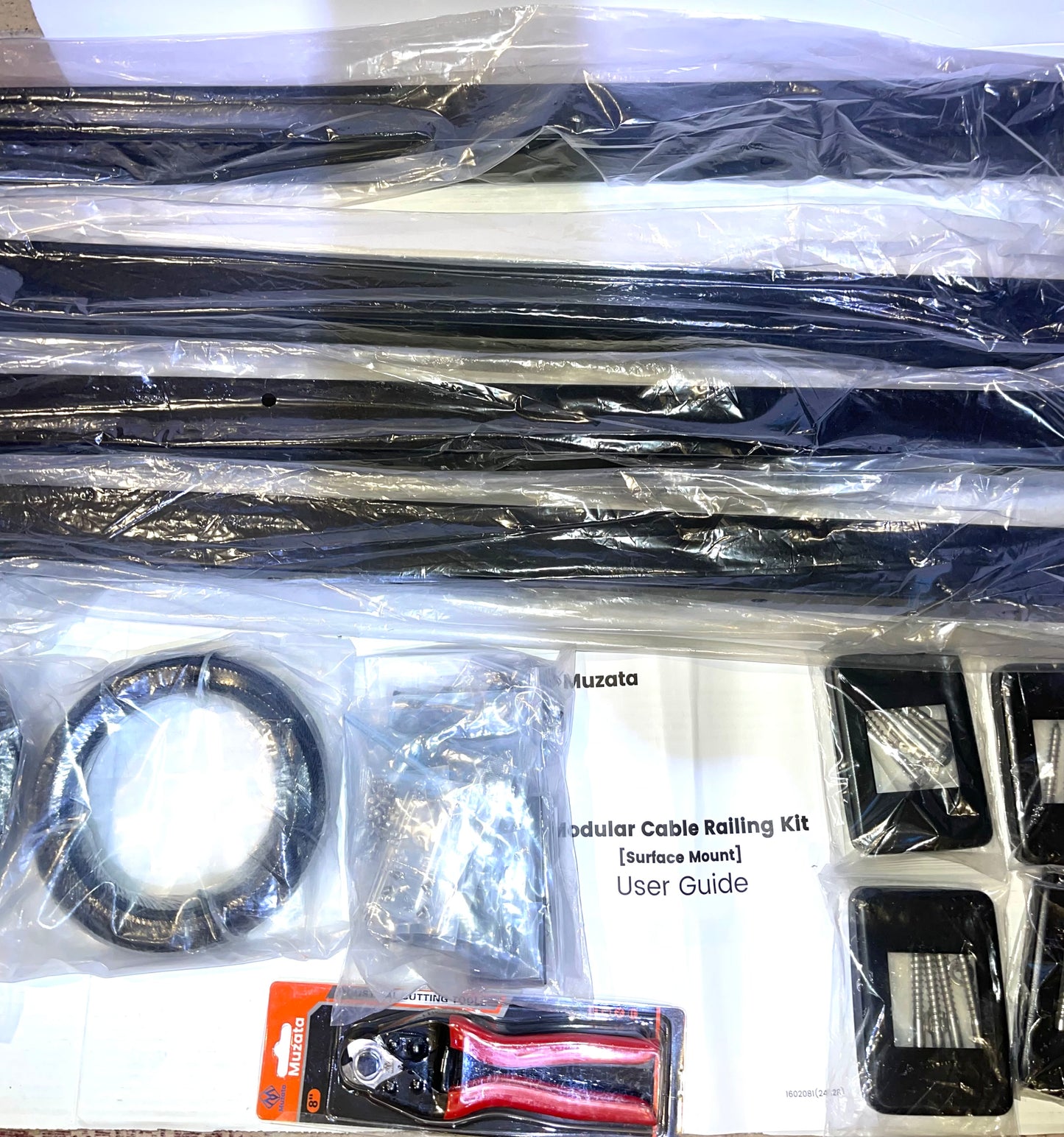 Muzata 15-20FT Modular Black Cable Railing Kit 36” 4 Level Post Kit Complete Set Cable Railing System For Decks Length Adjustable Easy DIY With Paper User Guide (No Handrail) RWS2 BH4S