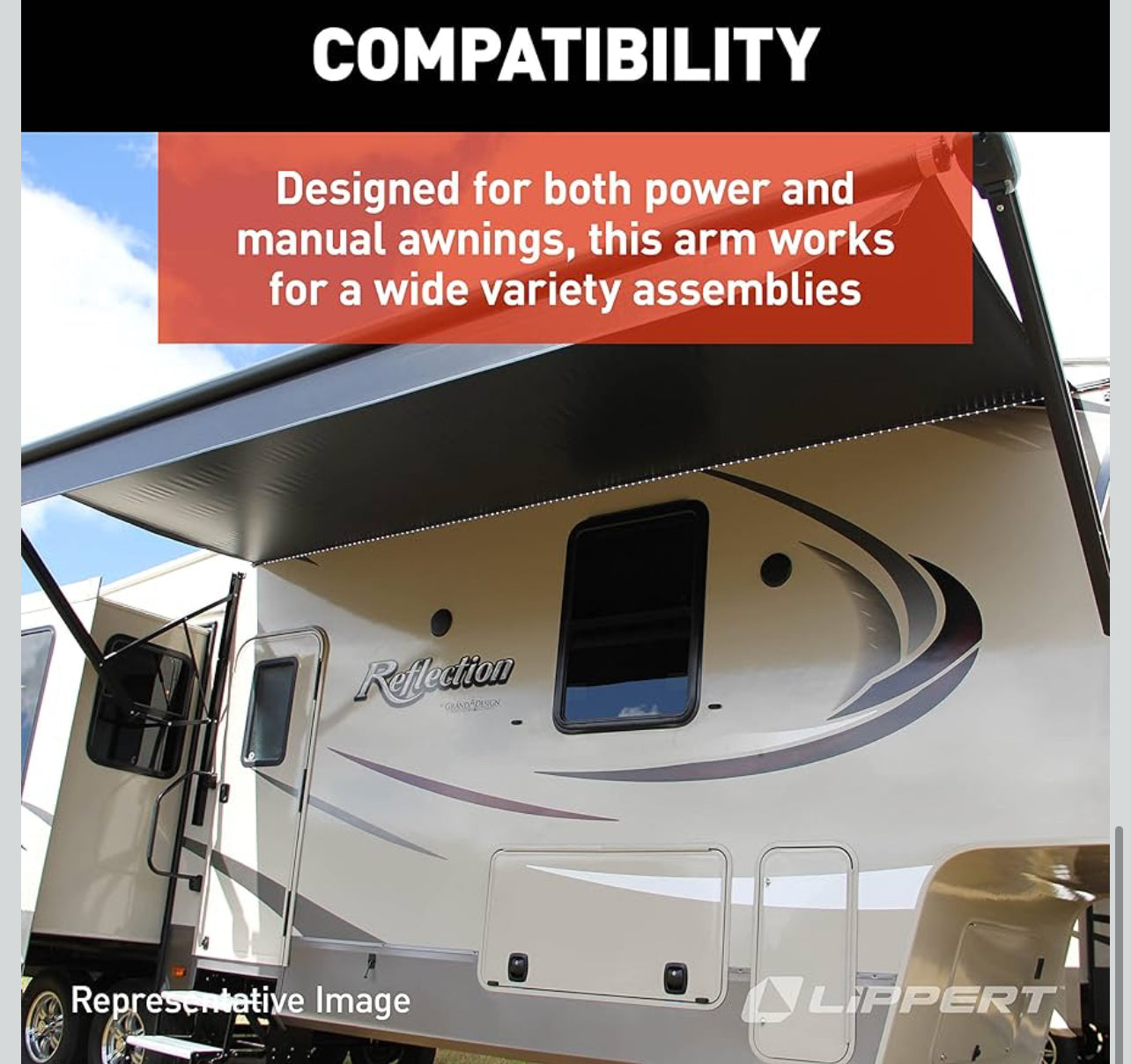 Standard Flat Awning Support Arm Assembly - Black Solera 281154 69"