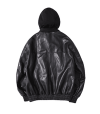 VEGAN LEATHER BLACK HOODED JACKET (MEN)