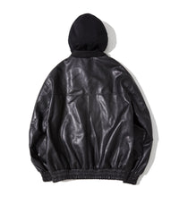 VEGAN LEATHER BLACK HOODED JACKET (MEN)