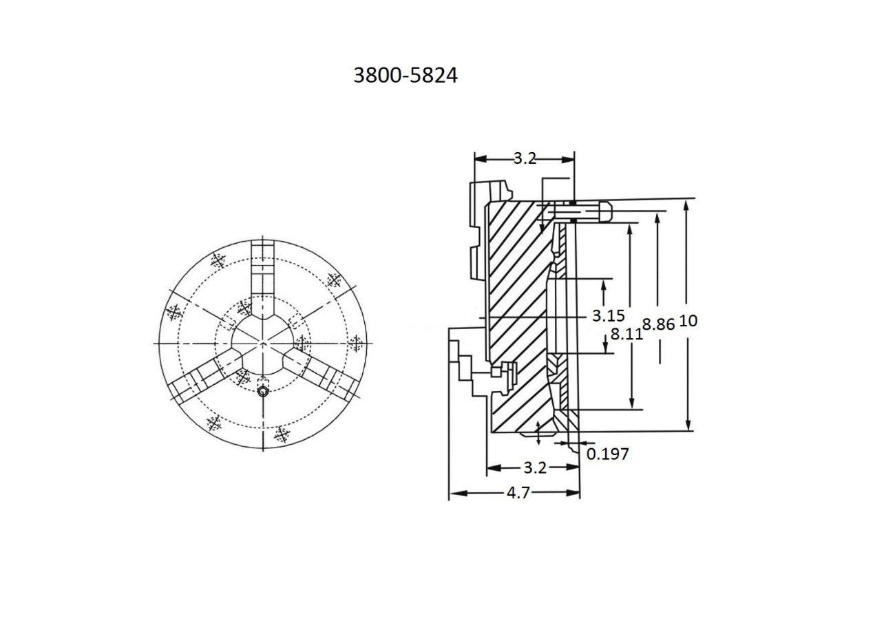 VERTEX 10" 3-Jaw Front Mount Lathe Chuck 2 Sets Of Jaws 10" Chuck Size 3800-5824