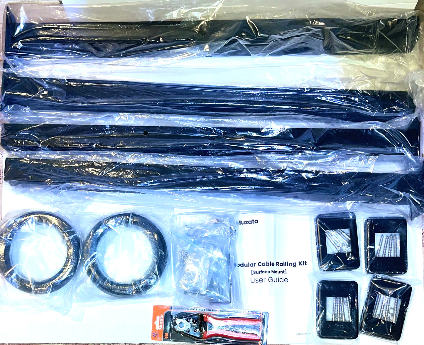 Muzata 15-20FT Modular Black Cable Railing Kit 36” 4 Level Post Kit Complete Set Cable Railing System For Decks Length Adjustable Easy DIY With Paper User Guide (No Handrail) RWS2 BH4S