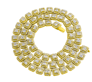 22” 10K Yellow Gold 10MM 81.80 Grams Baguette & Round 16.21 CT SI1 H Color Diamond Tennis Chain