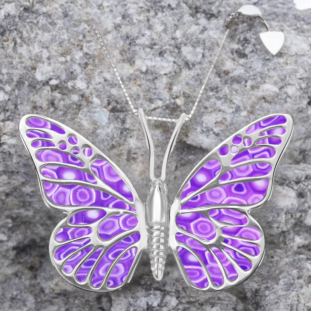 Handmade Polymer Clay Butterfly 925 Sterling Silver Pendant Set (Women)