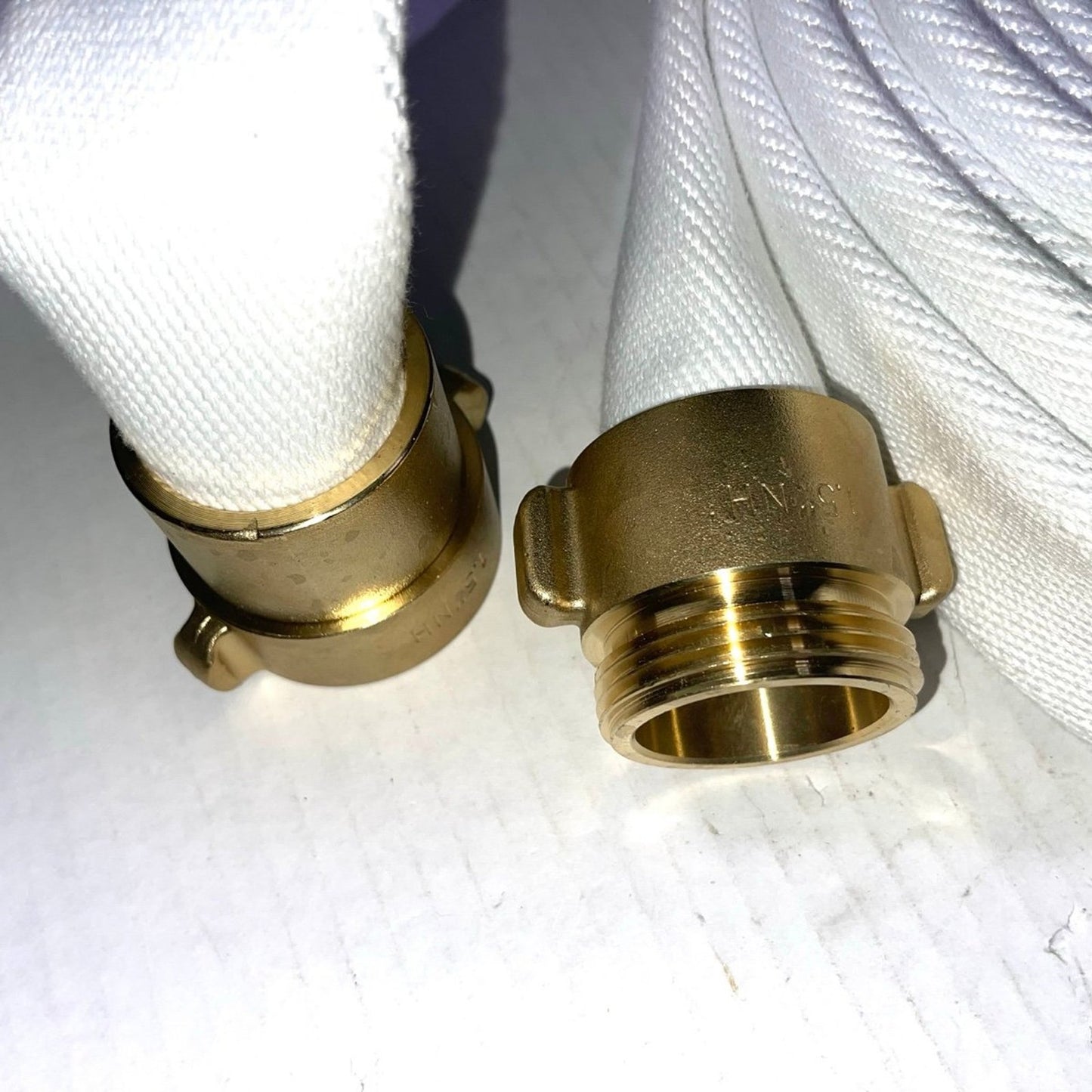 Fire Hose White, 1-1/2” x 50' Lay Flat Heavy-Duty Backwash/Discharge Hose, NST/NH Brass Connectors (1.5” NST/NH-50FT)