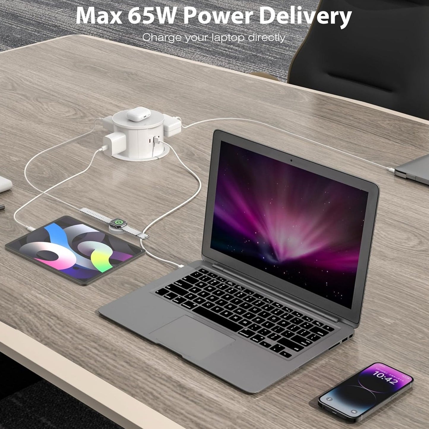 20 Amp Pop Up Countertop Outlet w/ 15W Wireless Charger,Max 65W Power Delivery,4
