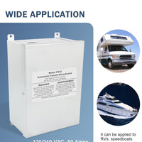 50 AMP Automatic Transfer Switch for RV Outdoor Speedboats 120/240 VAC Generator Applied to RV, Speedboats, 120/240 Volt Power Sources
