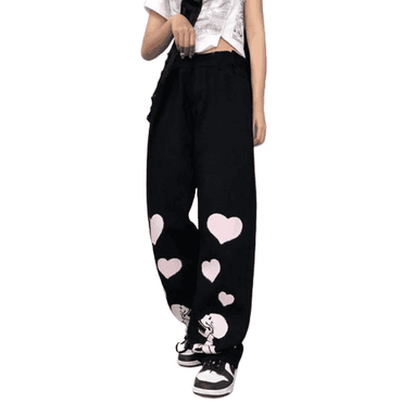 Love Skull Casual Bone Print Wide Leg Pants (Women)