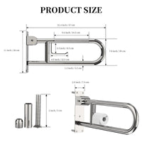 Toilet Grab Bar 22” Flip Up Grab Bar Paper Holder, Polished Chrome Anti-Slip Safety Bars for Toilet, Stainless Steel Knurled Toilet Handles for Seniors Disabled Elderly Pregnant YuanDe