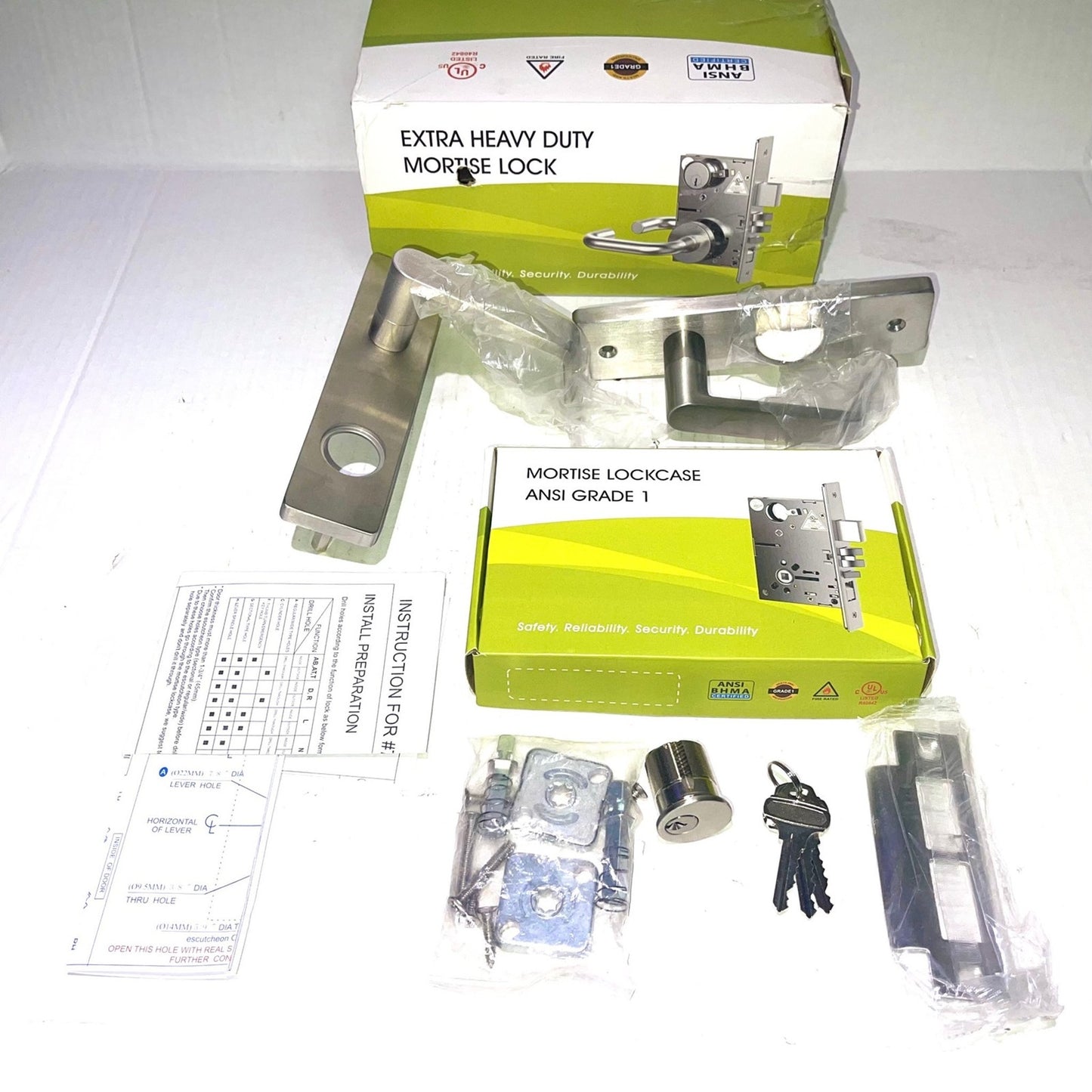 Commercial Mortise Lock Handle Set for Entrance/Office Front Door F20 Heavy Duty