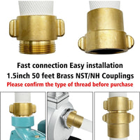 Fire Hose White, 1-1/2” x 50' Lay Flat Heavy-Duty Backwash/Discharge Hose, NST/NH Brass Connectors (1.5” NST/NH-50FT)