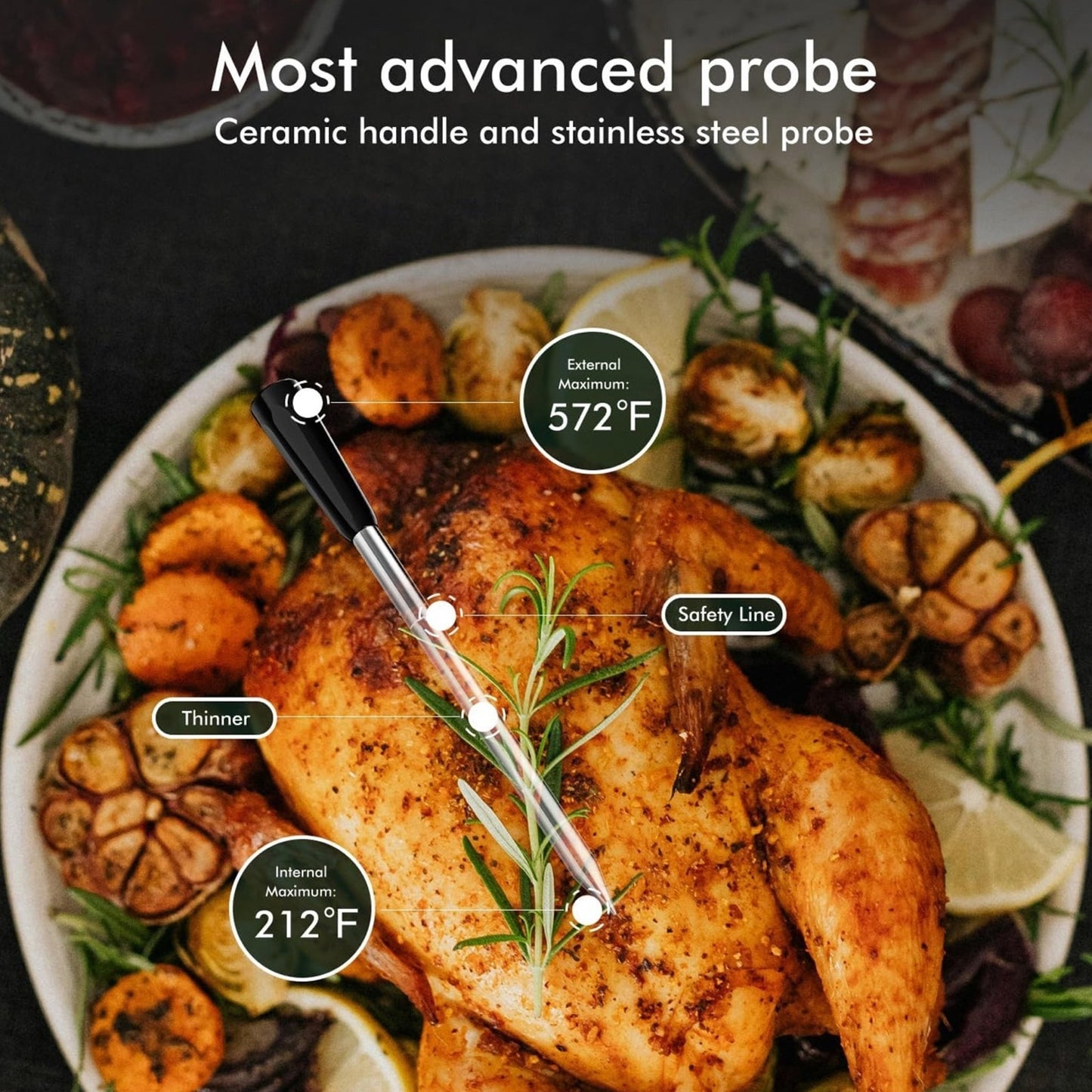 Smart Wireless Meat Thermometer 4 Probes, Bluetooth Food Thermometer Remote Trac