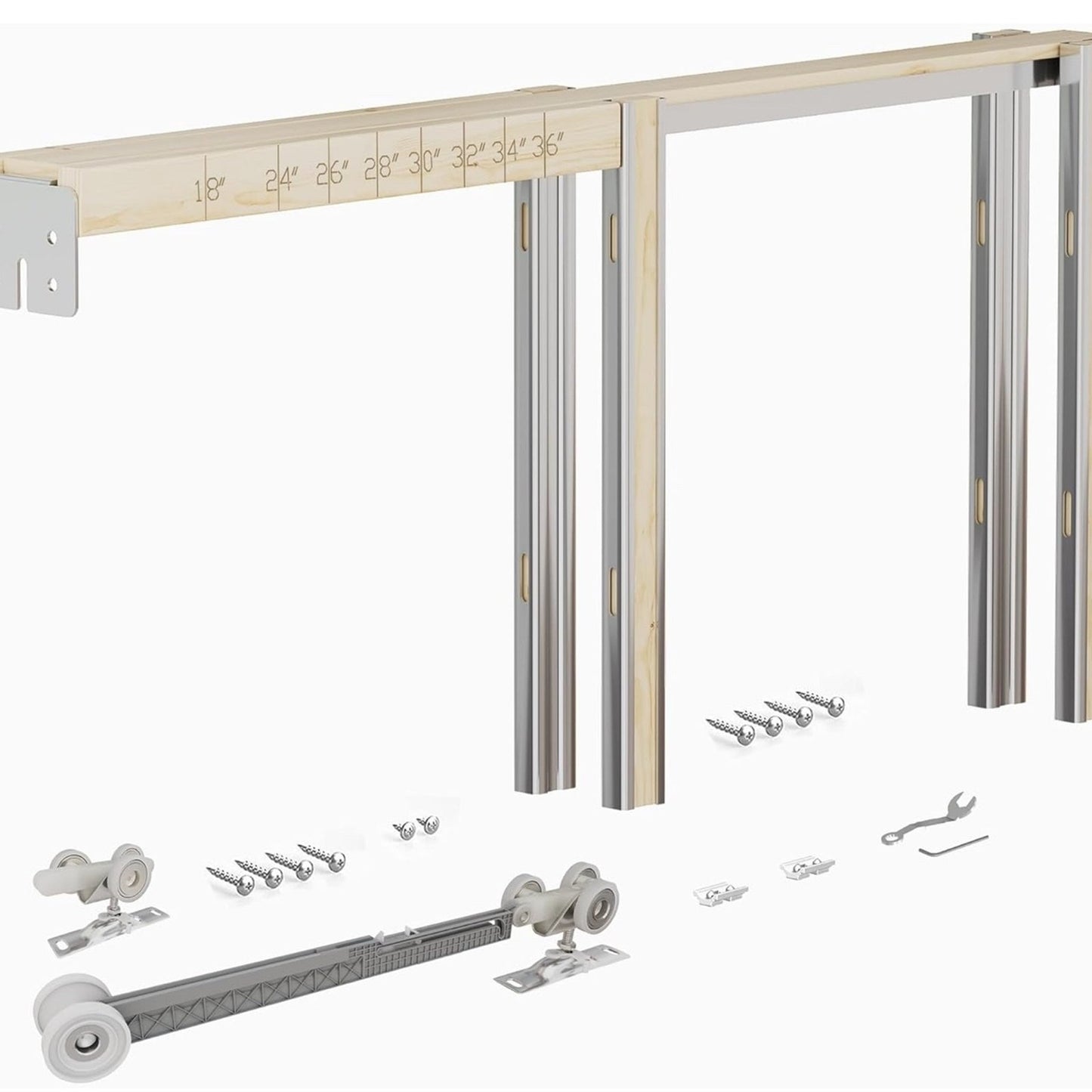 Pocket Door Frame Kit with Hardware & Soft Close, Sliding Smoothly Quietly Hidden Door Kit, for 18-36 W x 80 H Doors, 2 x 4 Studs Pocket Doors Hardware for Bathroom or Bedroom Easy to Install