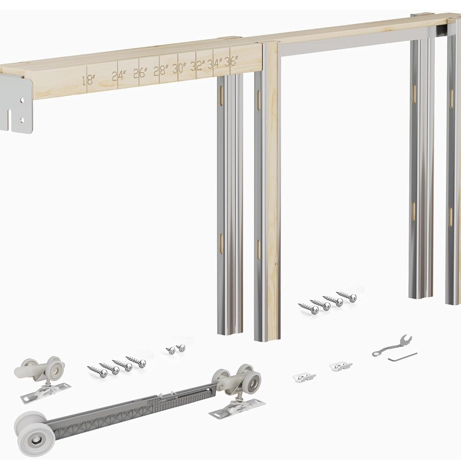 Pocket Door Frame Kit with Hardware & Soft Close, Sliding Smoothly Quietly Hidden Door Kit, for 18-36 W x 80 H Doors, 2 x 4 Studs Pocket Doors Hardware for Bathroom or Bedroom Easy to Install