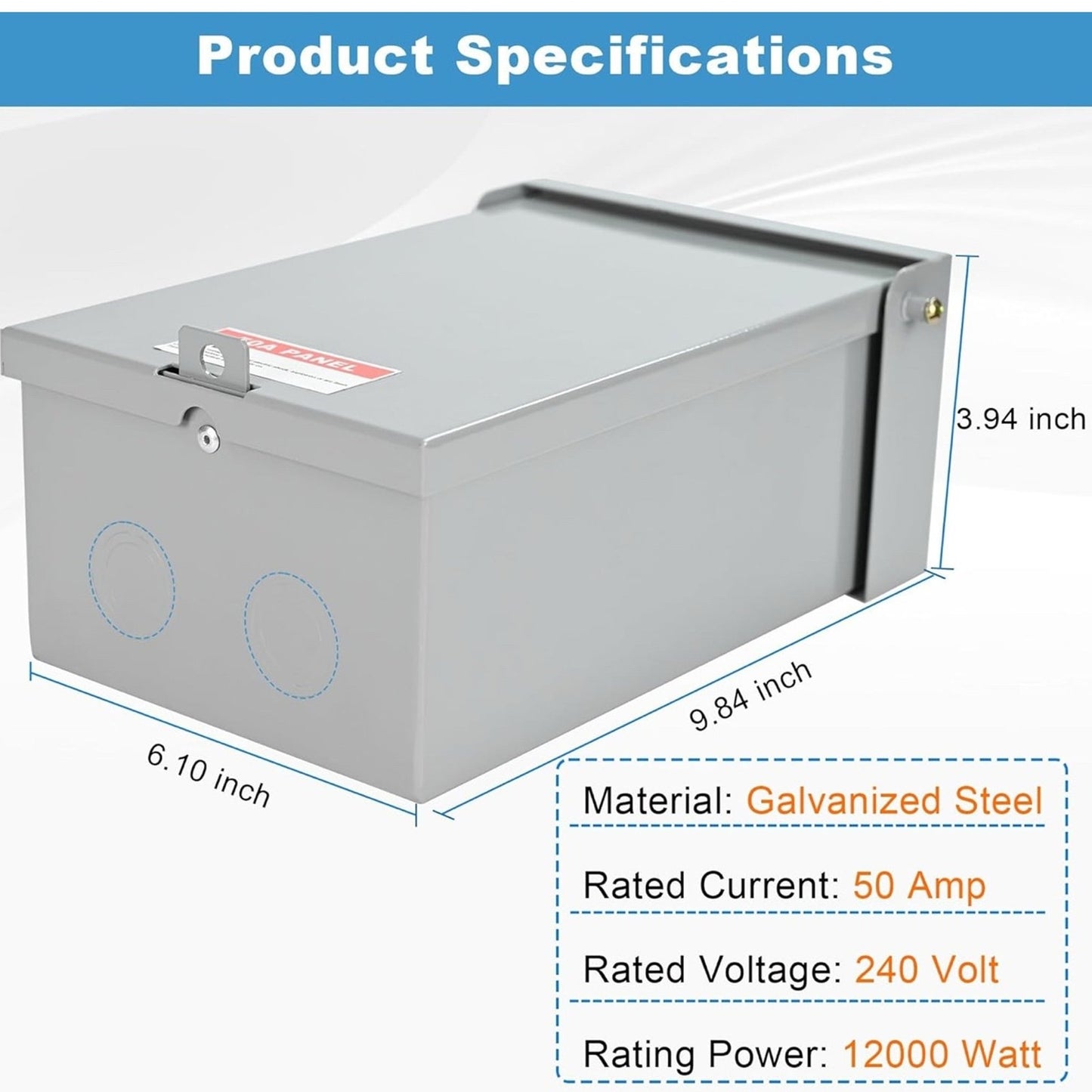 50 Amp Spa Panel, IP 65 Outdoor Breaker Box, 50 Amp GFCI Breaker for Hot Tub, Swimming Pools, 240V 1 Pole 3 Wires, Meeting NEMA 3R Standards for Outdoor Indoor