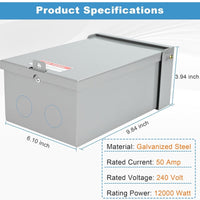 50 Amp Spa Panel, IP 65 Outdoor Breaker Box, 50 Amp GFCI Breaker for Hot Tub, Swimming Pools, 240V 1 Pole 3 Wires, Meeting NEMA 3R Standards for Outdoor Indoor